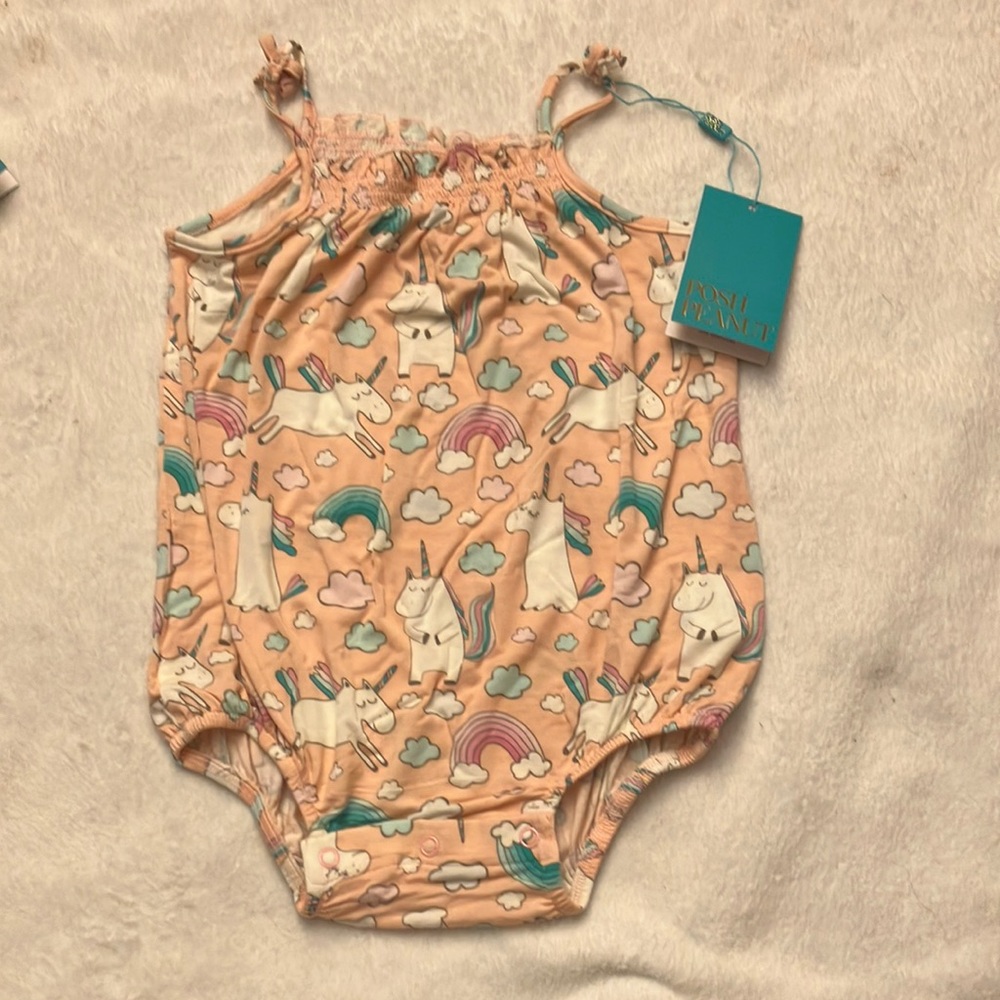 Posh Peanut “Olive” Unicorns Bubble romper NWT 18-24 months